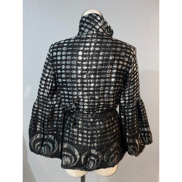 Samuel Dong Women’s Evening Trench Coat size S Polka Dot Silver Black petite - Picture 9 of 12